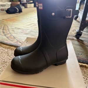 Hunter Black Short Rain Boots with Buckle